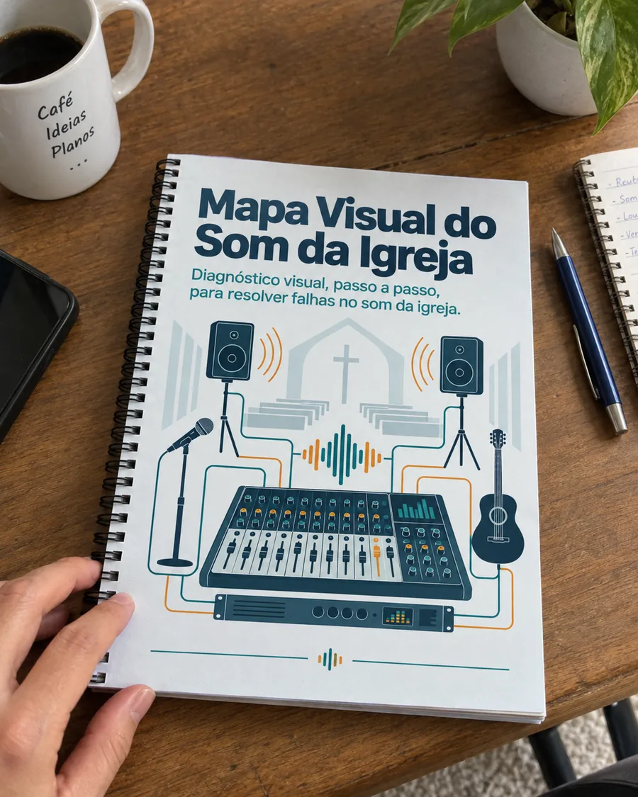 Material impresso do mapa visual som da igreja sendo usado de verdade